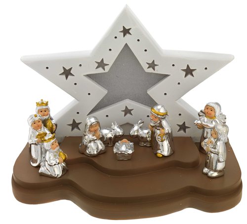 CAPANNA CON LED STELLA GRANDE BIANCO E TORTORA + PRESEPE PROVENZALE 10 PZI